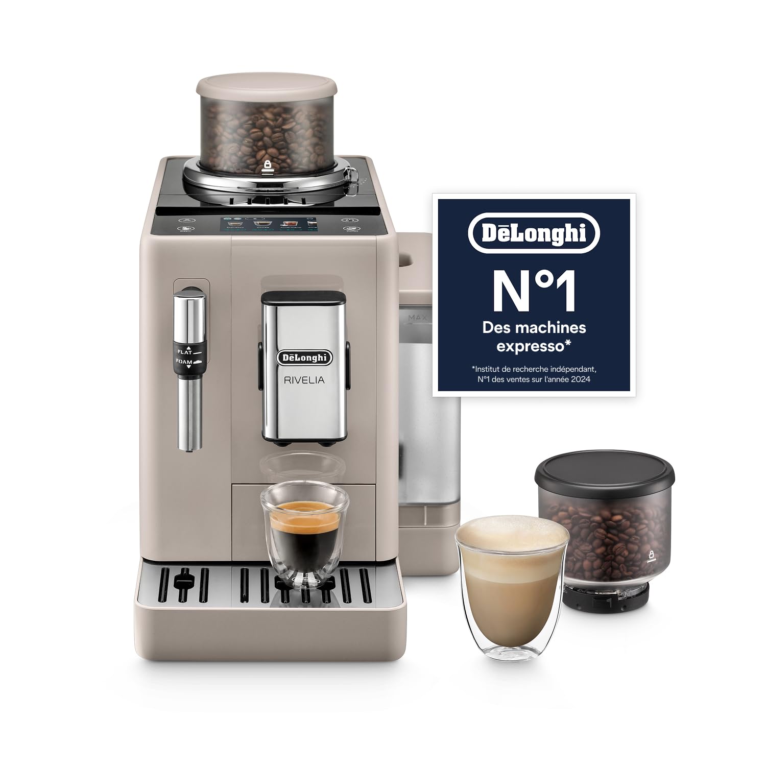 Kaffeko Rivelia - Perfetti automatischi Kaffimaschine, klassische Milchschüumer, Beige