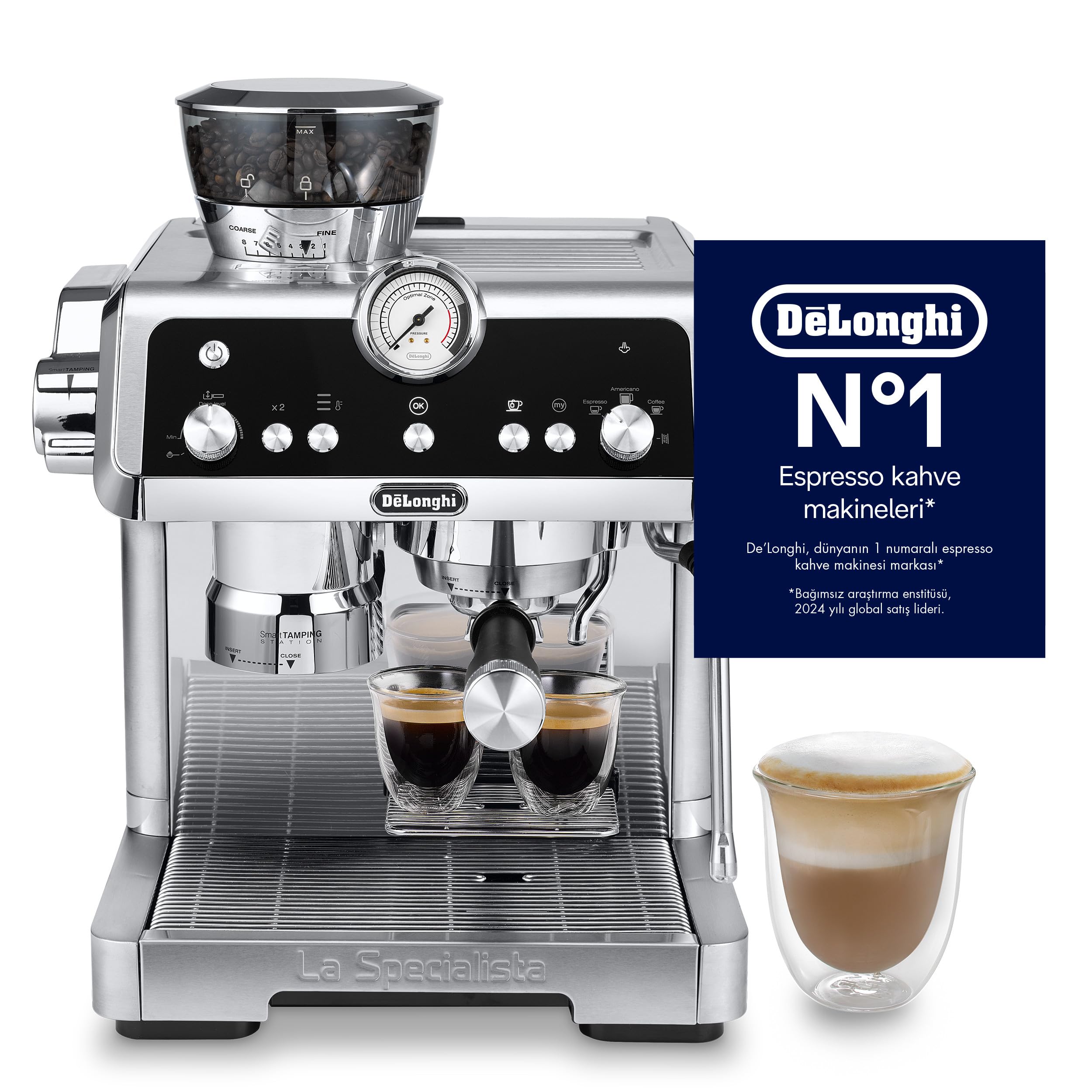 Kaffeko Specialista Prestigio – Kaffimaschine für Espresso und Cappuccino mit Pumpe, für Bohnene, Metall-Optik